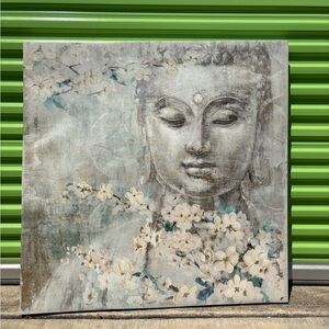 Serene Buddha Canvas Art in Gray and Cream